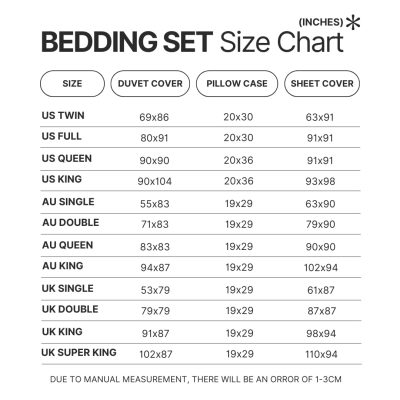 Beding Set Size Chart - Helluva Boss Merch Store